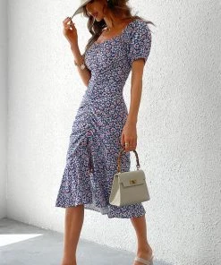 CUPSHE Samantha Bubble Sleeve Ruching Floral Dress