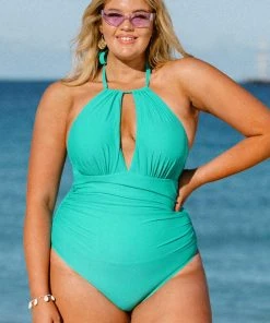 CUPSHE Swimwear BOGO 40% OFF Nature Trip High Neck Keyhole Tummy Control Plus Size One Piece