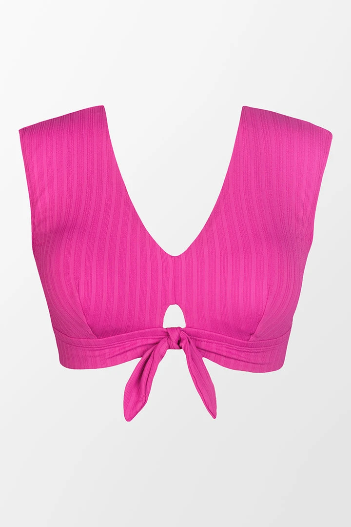 CUPSHE Swimwear BOGO 40% OFF Breezy Rib Faux Tie Cap Sleeve Bralette Plus Size Bikini Top