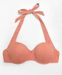 CUPSHE Ribbed Sunburst Rib Halter Underwire Bikini Top