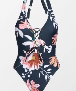CUPSHE Selina Floral Lace-up Halter One Piece Swimsuit One Pieces