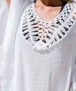 CUPSHE Cover Ups Sophia White Square Neck Crochet Tassel Kaftan