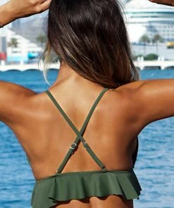 CUPSHE Green Ruffle Bikini Top Bikinis