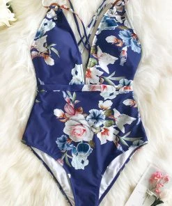 CUPSHE Blue Floral Strappy One Piece Swimsuit