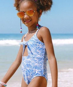 CUPSHE Girls’ Flower Power Bunny Tie Cross Back Strap One Piece Swimsuit