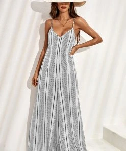 CUPSHE Blessing Thin Straps Belt Stripe Jumpsuit Accs & Clothing
