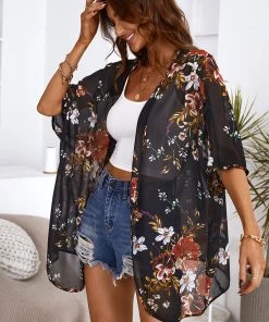 CUPSHE Agatha Normal Sleeve Print Pattern Chiffon Kimono Cover Up Cover Ups