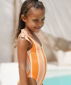 CUPSHE Happy Stripe Girls' Fixed Shoulder Bow Tie One Piece Swimsuit