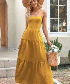 CUPSHE Gilda Adjustable Strap Lace Up Yellow A-Shape Dress Dresses