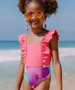 CUPSHE Girls’ Lush Garden Ruffled Square Neck One Piece Swimsuit