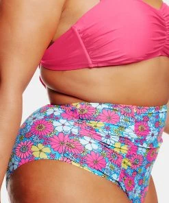 CUPSHE Point Dume Daisy Shirred High Waist Plus Size Bikini Bottoms
