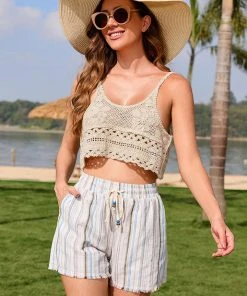 CUPSHE Cover Ups Caribbean Sea Stripe Tie Shorts Cover Up