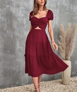 CUPSHE Dresses Geneva Cut Out Bubble Sleeve A-Shape Dress