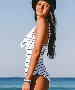 CUPSHE One Pieces Hope Stripe Bow Tie Cut Out One Piece Swimsuit