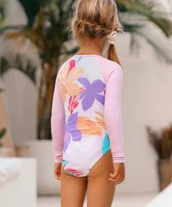 CUPSHE One Pieces Girls' Multi Spring Zip Front Long Sleeve One Piece Swimsuit