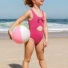 CUPSHE Girls Summer Dreaming Pink Ribbed Bunny Tie Front One Piece Swimsuit One Pieces