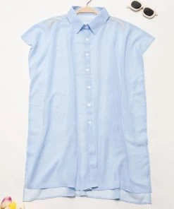 CUPSHE Ashtyn Blue Sheer Button-up Shirt Kimono