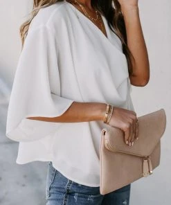 CUPSHE Antonella Dolman Sleeve Drape Collar Loose Top Beach Shirts & Tops