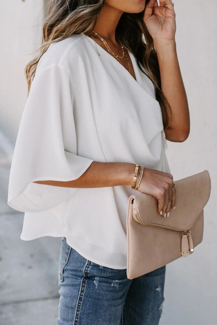 CUPSHE Antonella Dolman Sleeve Drape Collar Loose Top Beach Shirts & Tops