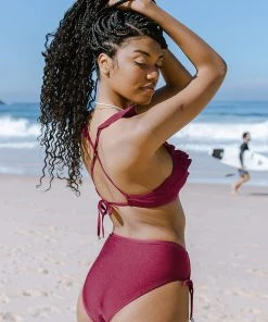 CUPSHE Swimwear BOGO 40% OFF Savannah Burgundy Ruffle Crisscross Drawstring Bikini