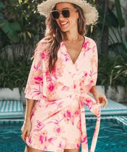 CUPSHE Chana Dolman Sleeve Floral Cover-up Dress Beach Dresses