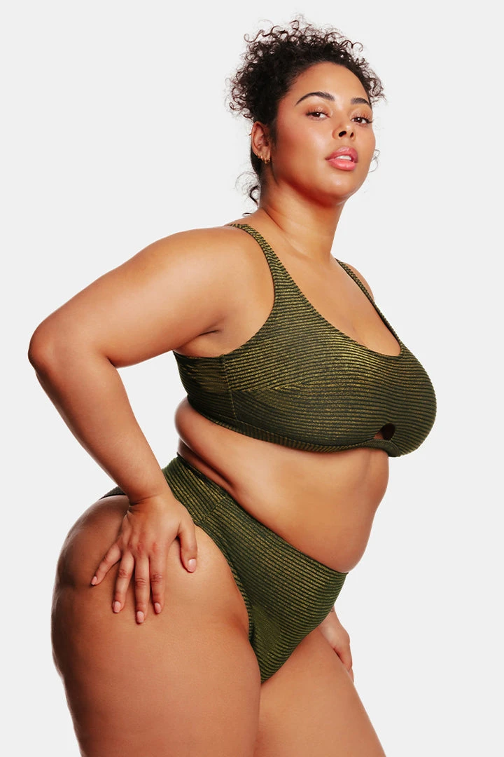 CUPSHE Ribbed Keyhole Bralette & High Waist Plus Size Bikini Set