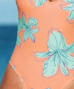 CUPSHE One Pieces Blooming Flowers V Neck Long Sleeve Swimsuit