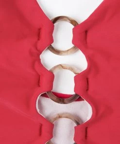 CUPSHE Joyful Retro Solid Ring Front Red One Piece Swimsuit One Pieces