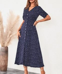 CUPSHE Dresses Analia Button Ditsy Ruching A-Shape Dress