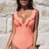 CUPSHE One Pieces Bermuda Bliss Ruffle Plunge Neck One Piece Swimsuit