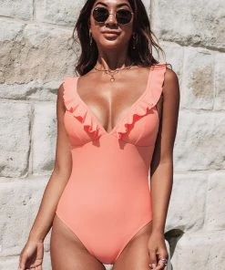 CUPSHE One Pieces Bermuda Bliss Ruffle Plunge Neck One Piece Swimsuit