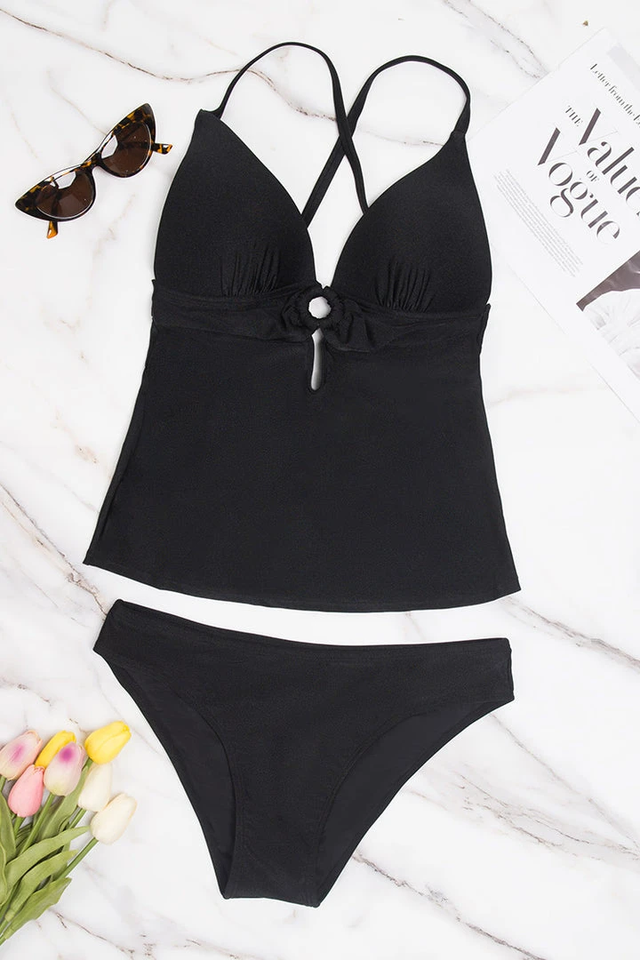CUPSHE Swimwear BOGO 40% OFF Shine Bright Black O-ring Tankini