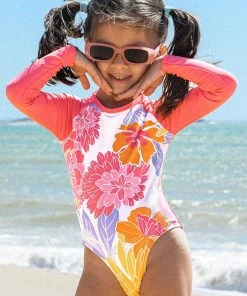 CUPSHE Girls’ Joyful Garden Back Zip Long Sleeve Swimsuit One Pieces