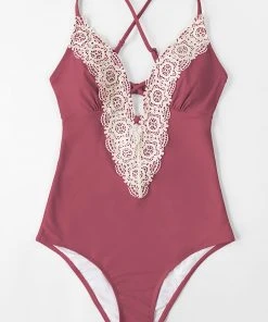 CUPSHE Madisyn Dusty Pink Plunge Neck Crisscross One Piece Swimsuit