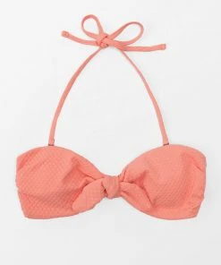 CUPSHE Sanddollar Texture Bunny Tie Front Bandeau Bikini Top Bikinis