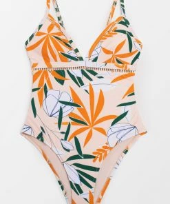 CUPSHE Jade Leafy Lace Up One Piece Swimsuit