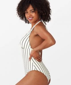CUPSHE Alice Stripe Halter One Piece Swimsuit