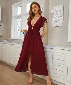 CUPSHE Lola Plunge Tie Ruching A-Shape Dress