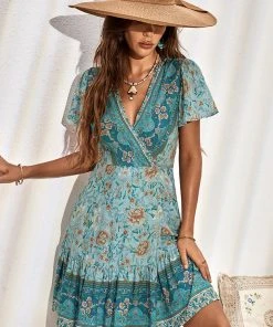 CUPSHE Gertie Tie Waist Open Front Ethnic Print Wrap Dress Dresses