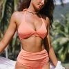 CUPSHE V Front Halter & Shirred High Waist Bikini Set Bikinis