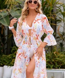 CUPSHE Beauty And The Beach V-neck Bubble Sleeve Graffiti Cover Up Vacation Dresses