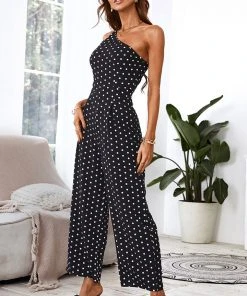 CUPSHE Kimora One Shoulder Dots Straight Jumpsuit