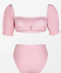 CUPSHE Swimwear BOGO 40% OFF Sidney Square Neck Short Sleeve High Waisted Pink Bikini