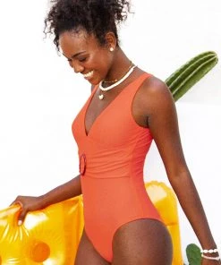 CUPSHE Brittany Orange Ruched One Piece Swimsuit