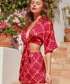 CUPSHE Cover Ups Vestrahorn Red V-Neck Cover Up Set