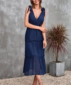 CUPSHE Dresses Leanna Plunge Wide Straps Elastic Waist A-Shape Dress