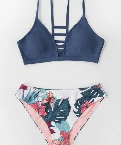 CUPSHE Navy And Floral Strappy Bikini Set