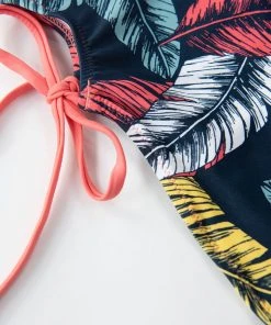 CUPSHE Pink And Leafy Triangle High Waisted Bikini