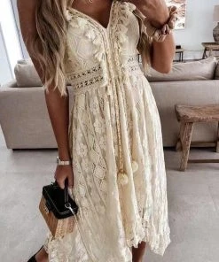 CUPSHE Dresses Astrid Sleeveless V-neck Tassel Ruching Dress