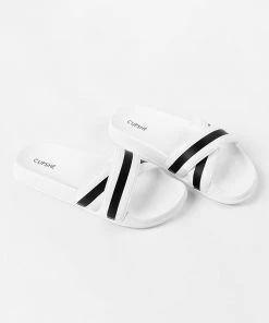 CUPSHE Baker Beach Black White Stripe Slippers Accs & Clothing